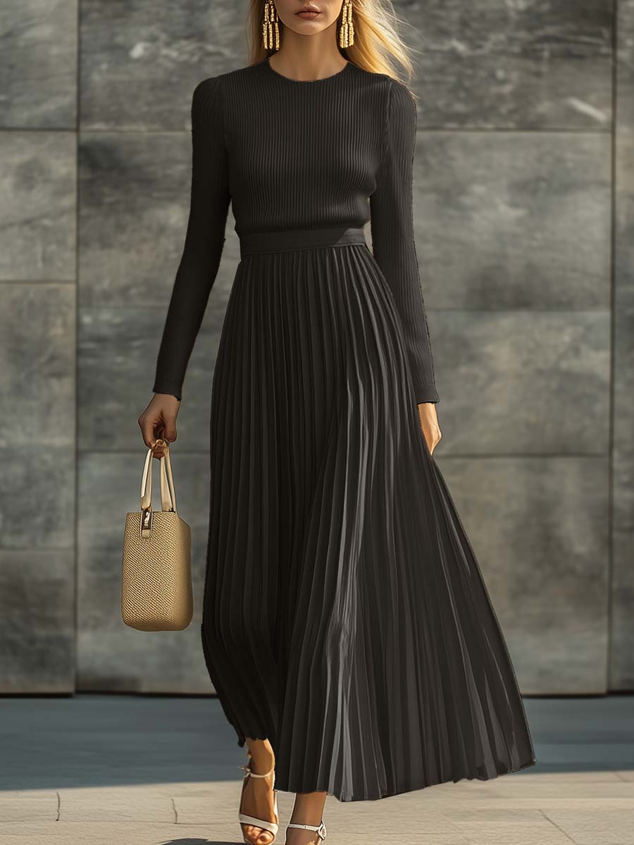CÁNDIDA | Vestido midi plisado de punto acanalado