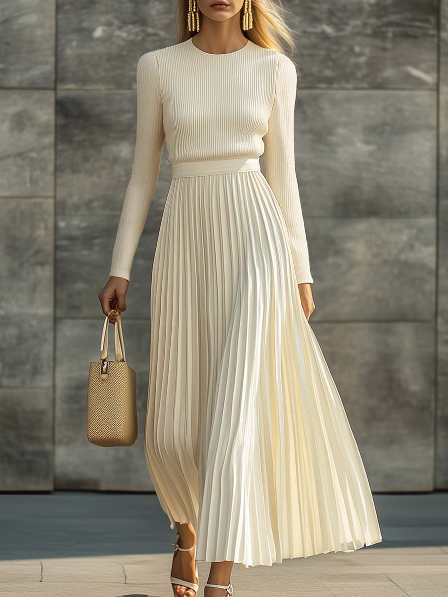 CÁNDIDA | Vestido midi plisado de punto acanalado