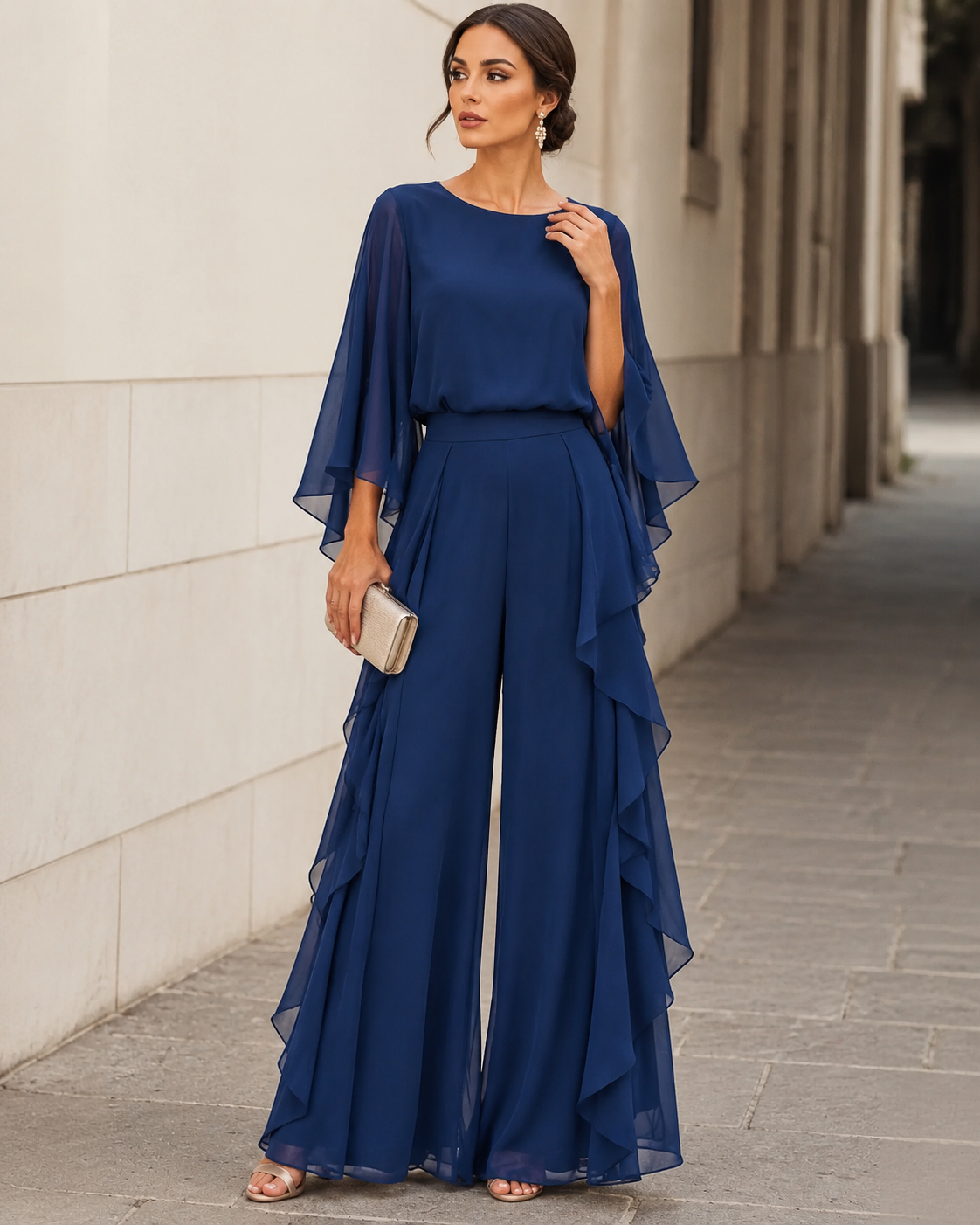 FUENSANTA | Conjunto de top con manga capa y falda de volantes