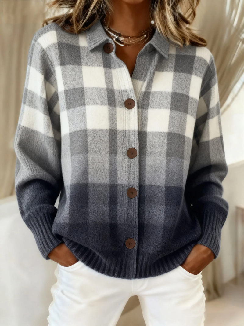 NICOLASA | Chaqueta de punto de cuadros degradados en gris