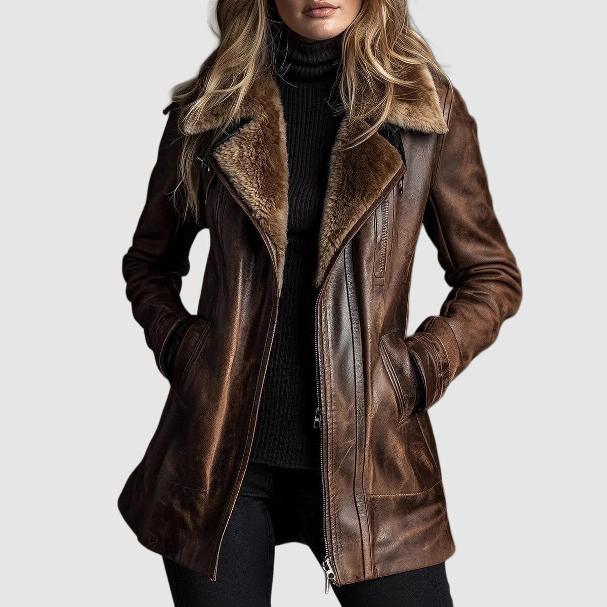 ILUMINADA | Chaqueta con cremallera y cuello de pelo