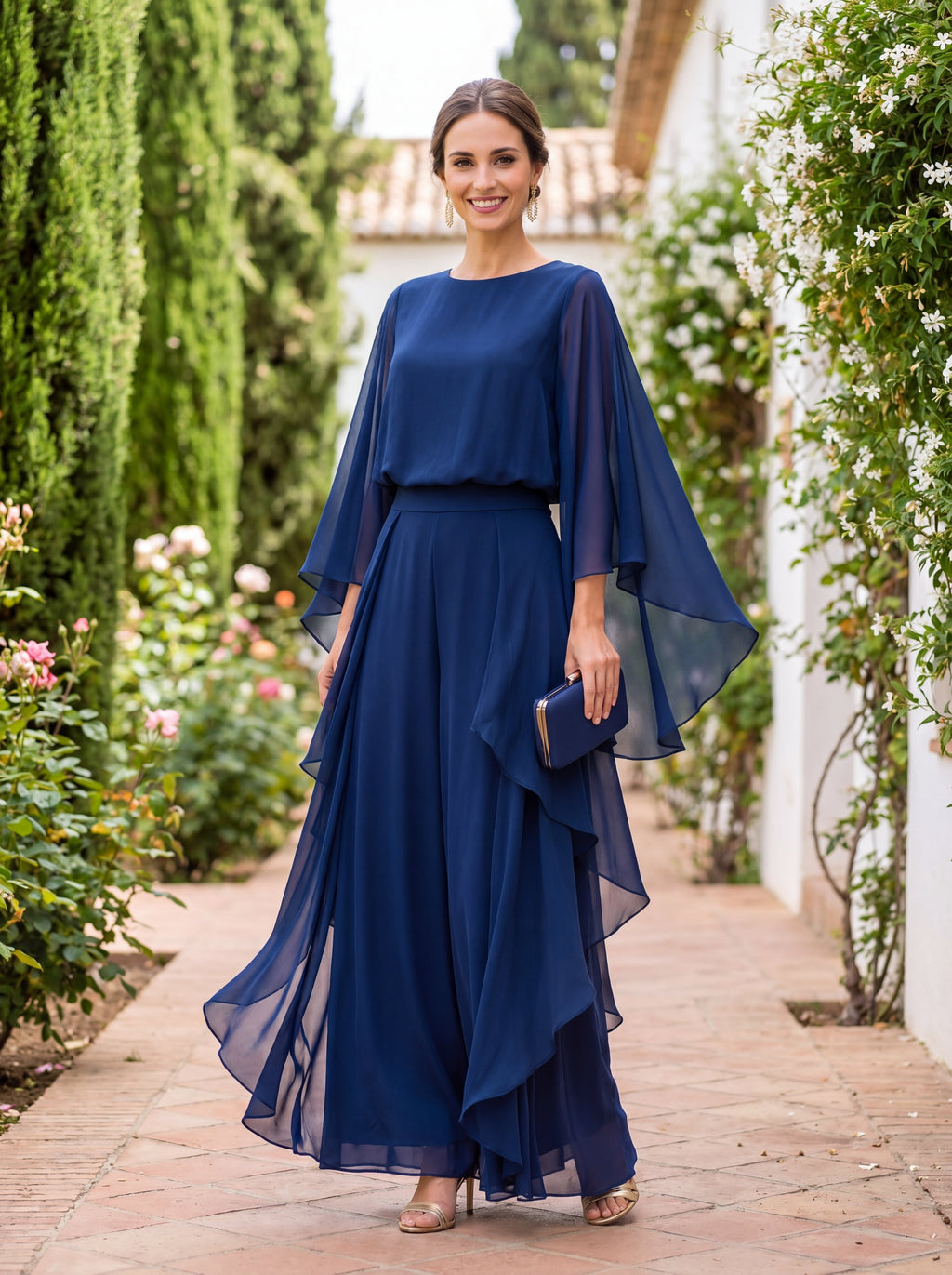 FUENSANTA | Conjunto de top con manga capa y falda de volantes
