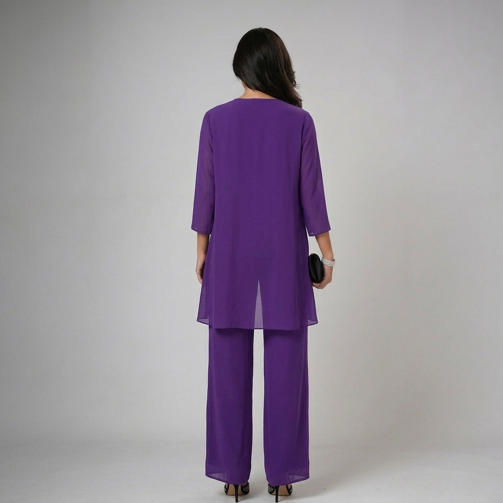 EMÉRITA | Conjunto de tres piezas de gasa con pedrería y pantalón ancho