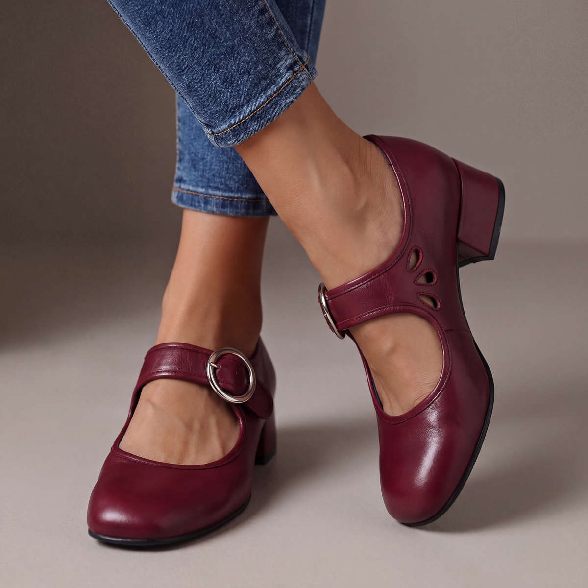 LUISA | Zapatos Mary Jane de cuero con tacón para mujer Véronica