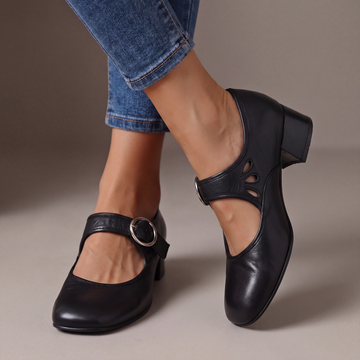 LUISA | Zapatos Mary Jane de cuero con tacón para mujer Véronica