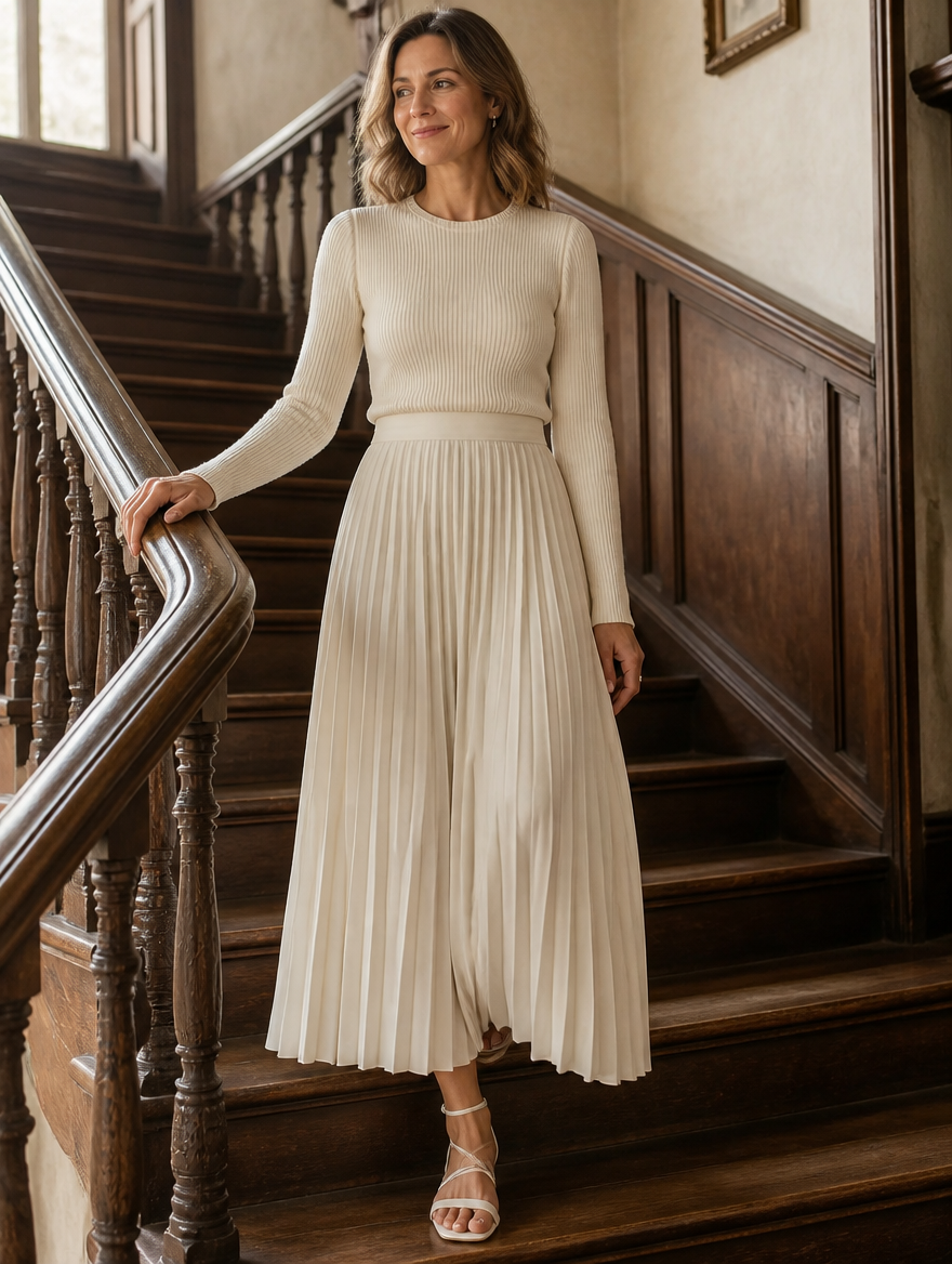CÁNDIDA | Vestido midi plisado de punto acanalado