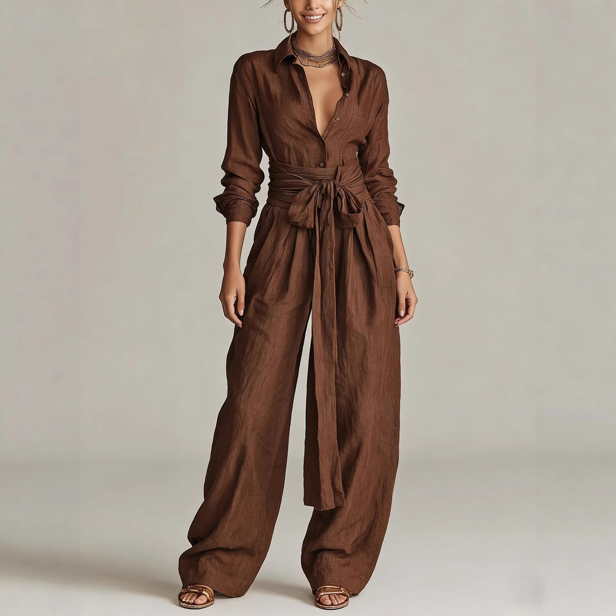 LEANDRA | Conjunto de camisa anudada y pantalón ancho