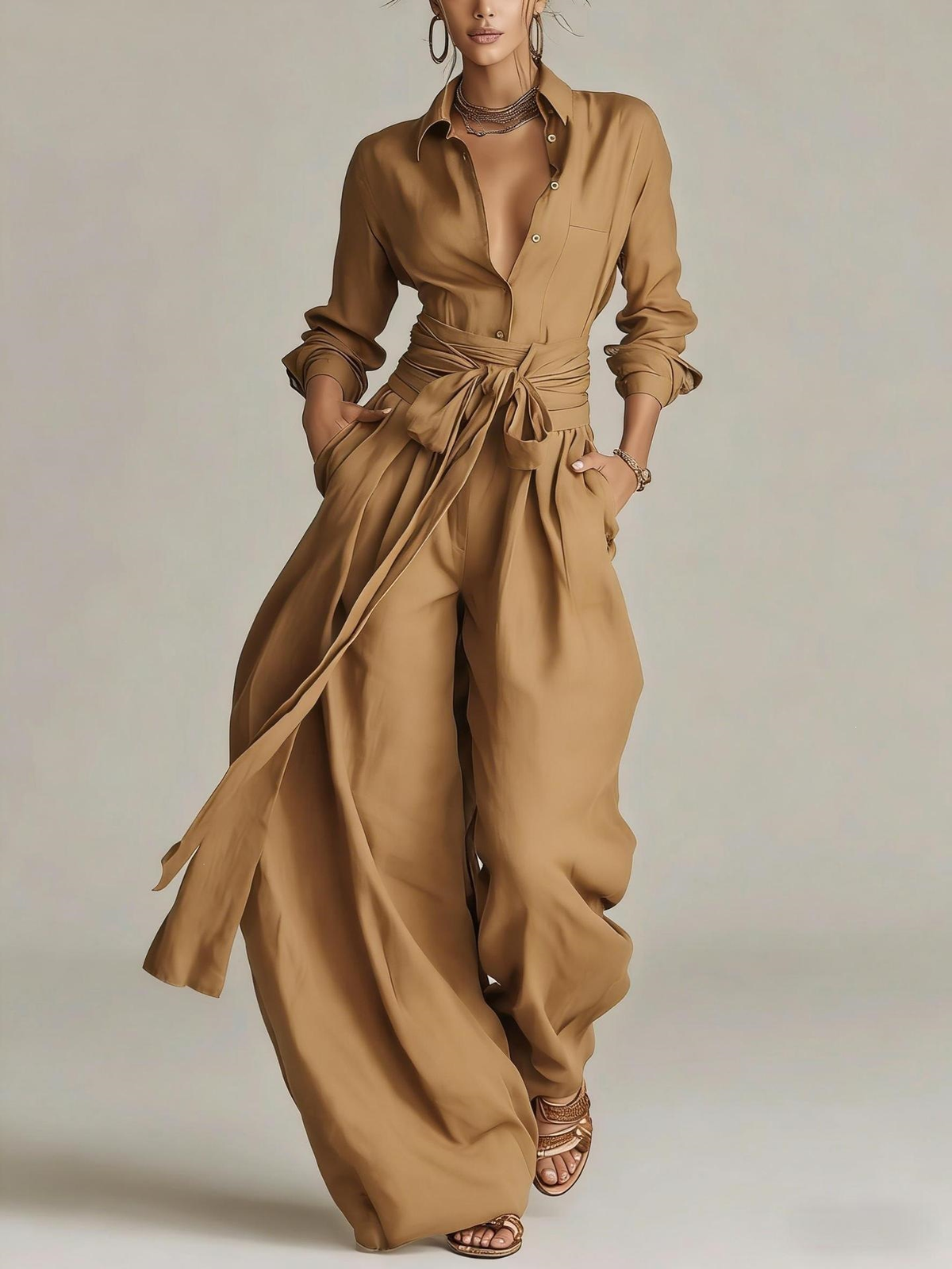 LEANDRA | Conjunto de camisa anudada y pantalón ancho