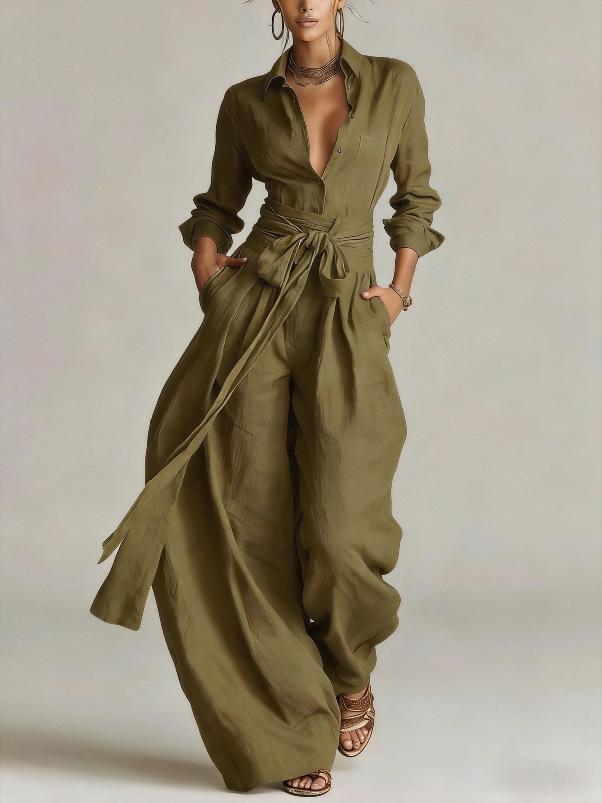 LEANDRA | Conjunto de camisa anudada y pantalón ancho