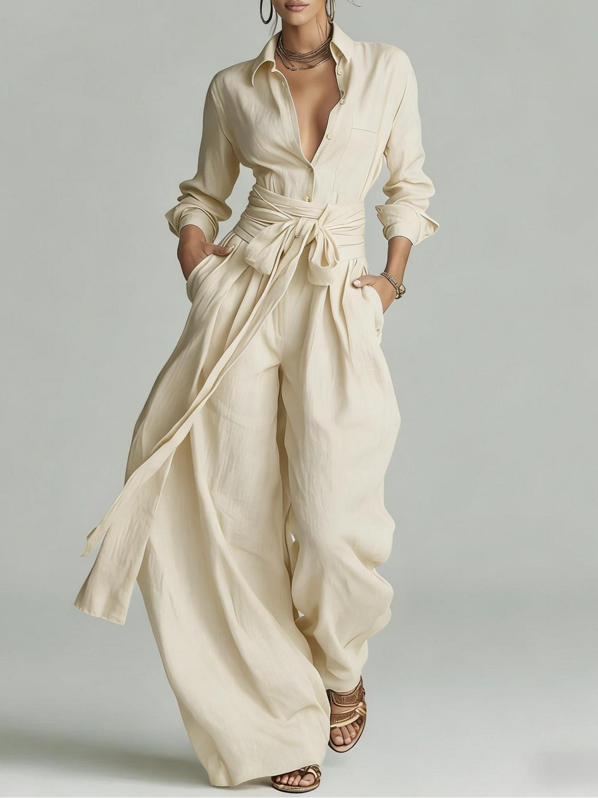 LEANDRA | Conjunto de camisa anudada y pantalón ancho