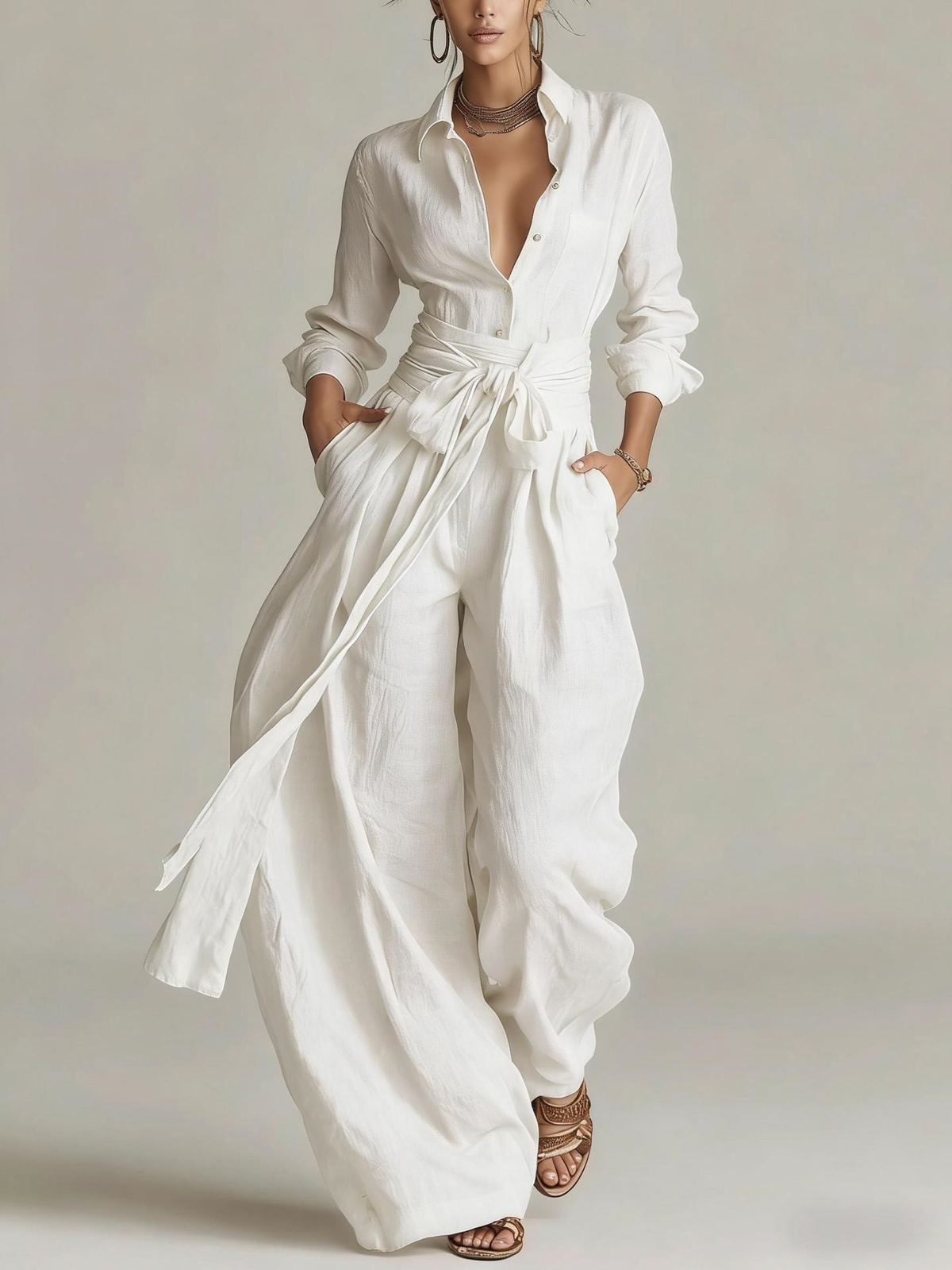 LEANDRA | Conjunto de camisa anudada y pantalón ancho
