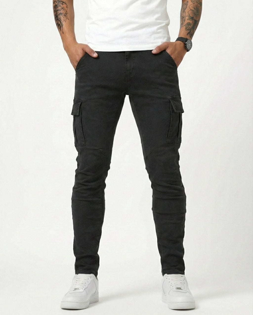 Pantalones cargo elásticos azul marino
