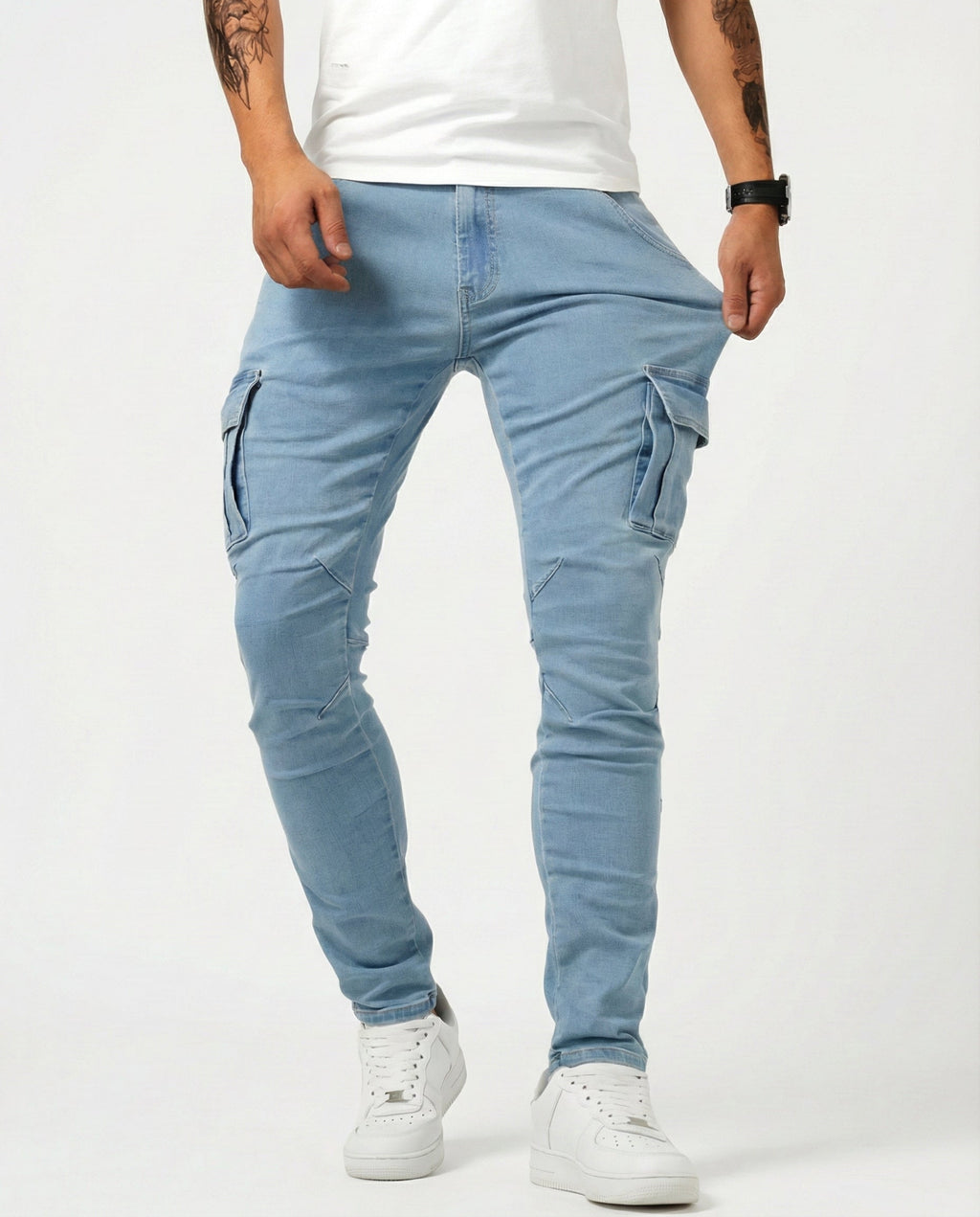 Pantalones cargo elásticos azul marino