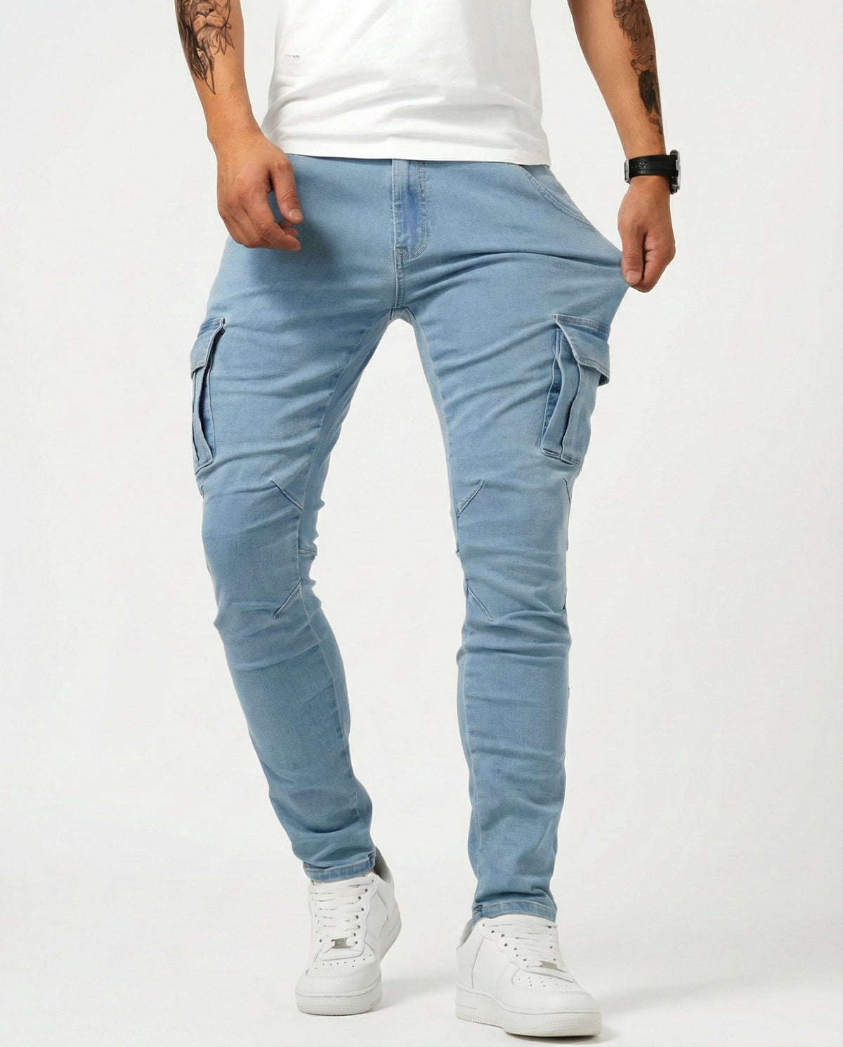 Pantalones cargo elásticos azul marino