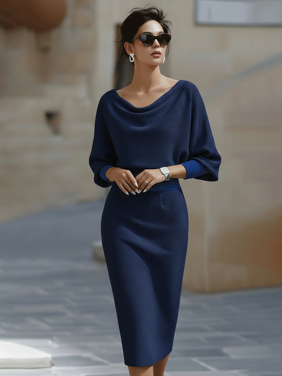 AMADORA | Vestido drapeado de manga murciélago