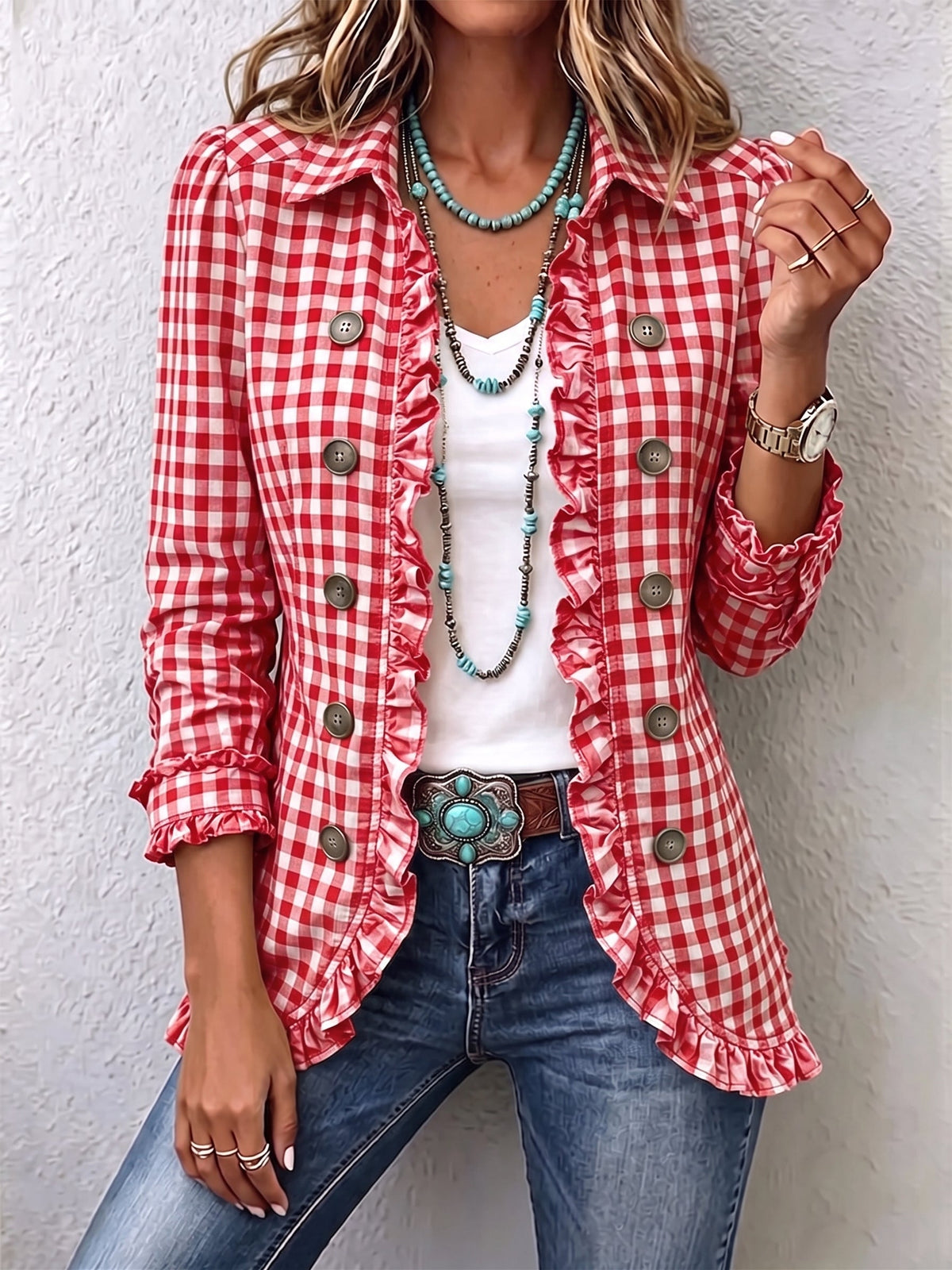 ADORACIÓN | Chaqueta de cuadros vichy con volantes y botones