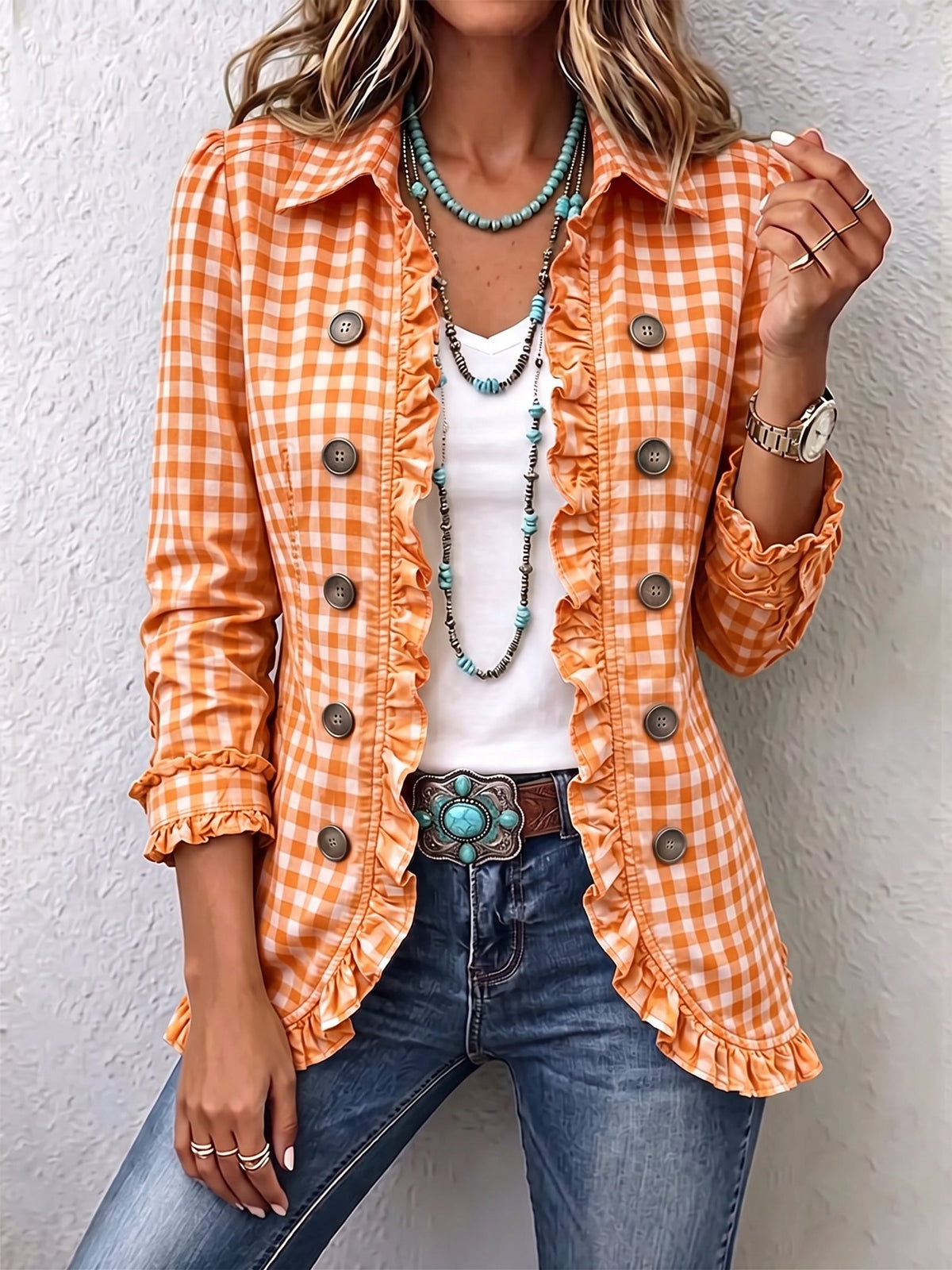 ADORACIÓN | Chaqueta de cuadros vichy con volantes y botones