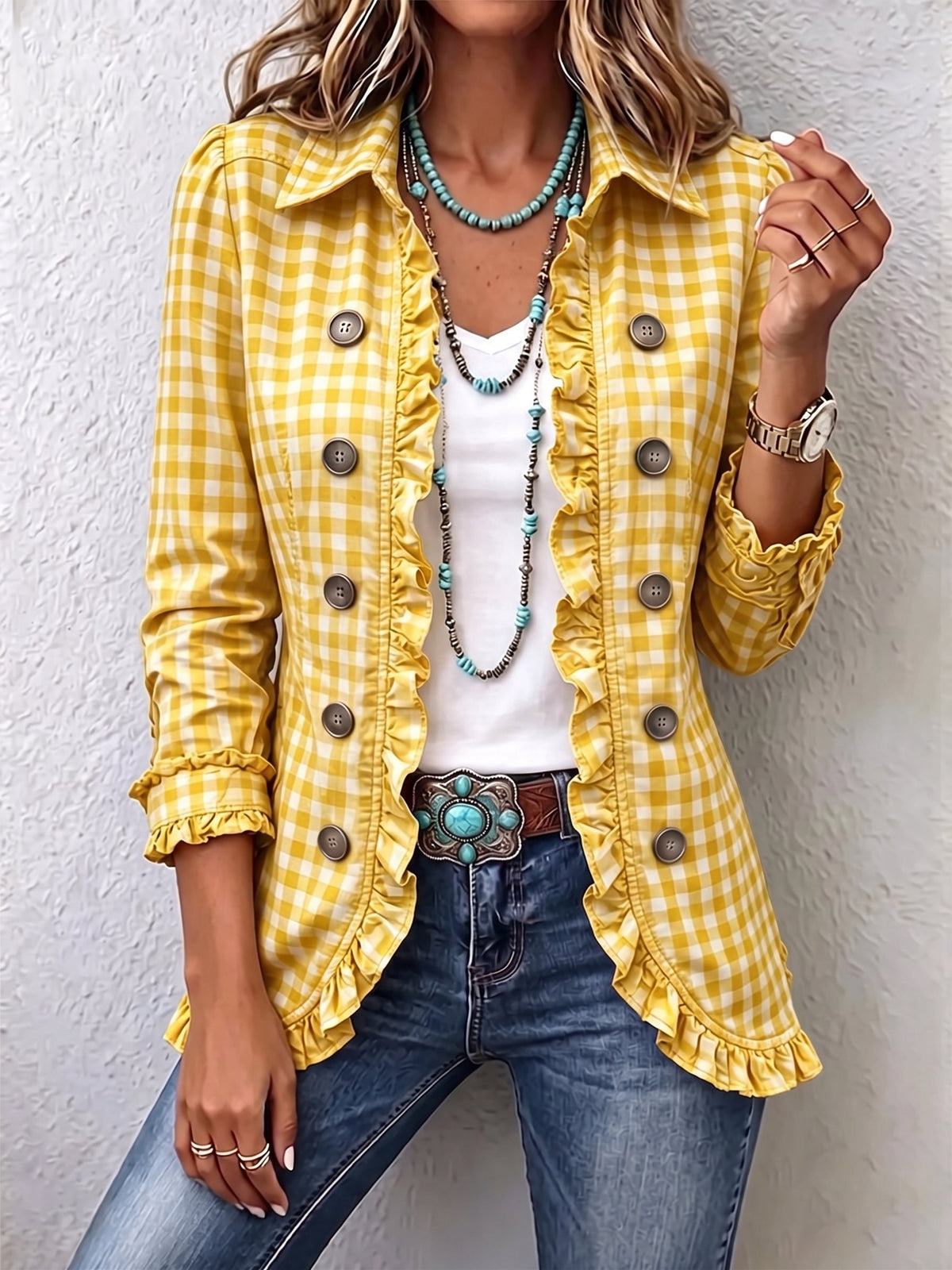 ADORACIÓN | Chaqueta de cuadros vichy con volantes y botones