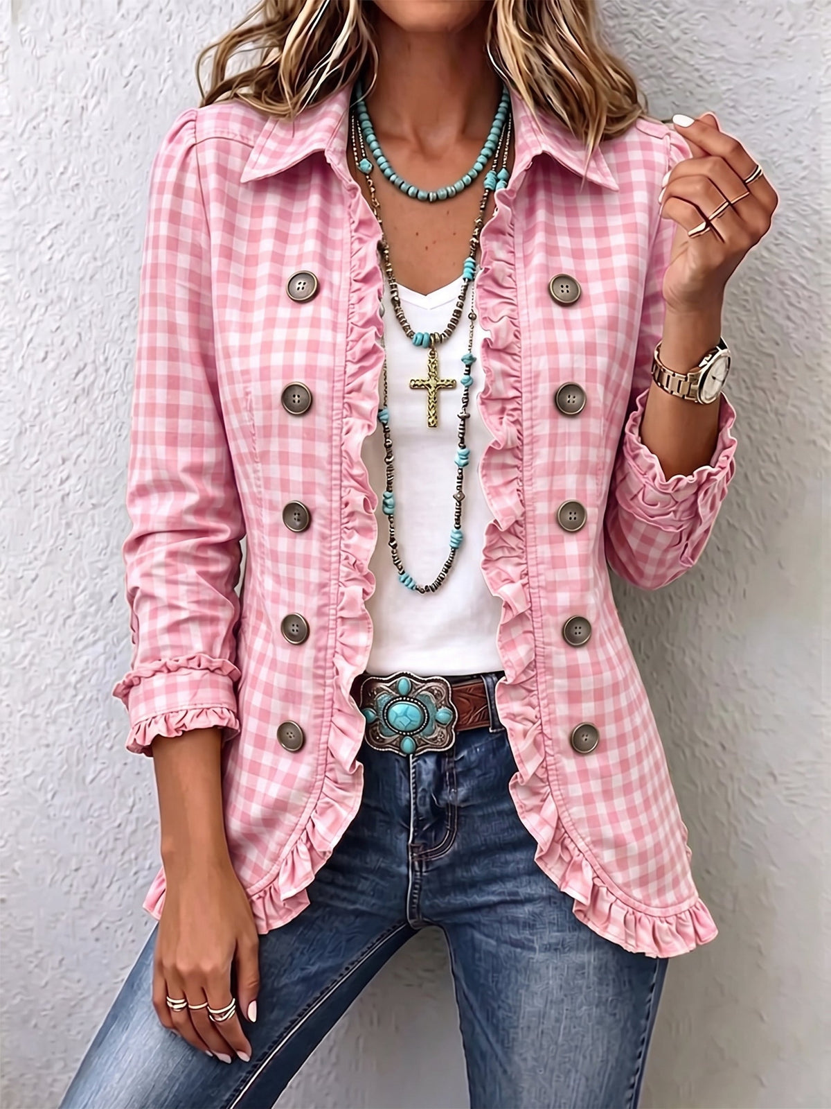 ADORACIÓN | Chaqueta de cuadros vichy con volantes y botones